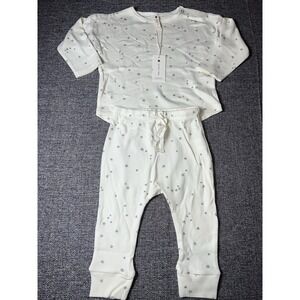Quincy Mae Tee+ Pants Set Blue Star Organic Cotton 12/18 Months Ivory